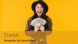  Presentation with cash - Audience pleasing theme consisting of image-of-young-brunette-asian backdrop and a gold colored foreground