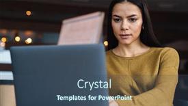  Presentation with office room - Theme consisting of image-of-young-brunette-caucasian background and a ocean colored foreground