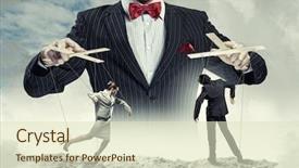  Presentation with leadership - Colorful PPT theme enhanced with strings puppet - image of young businessman puppeteer backdrop and a soft green colored foreground