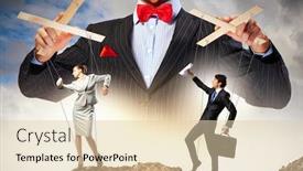  Presentation with leadership - Cool new PPT theme with image of young businessman puppeteer leadership concept backdrop and a lemonade colored foreground