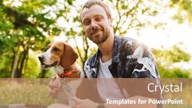 Presentation with beagle dog - Presentation design featuring image-of-young-caucasian-bearded background and a coral colored foreground