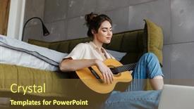  Presentation with acoustic - Amazing slide deck having image-of-young-caucasian-brunette backdrop and a tawny brown colored foreground