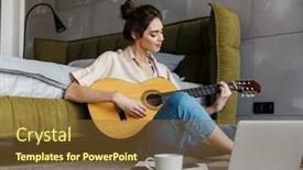  Presentation with acoustic - Presentation theme consisting of image-of-young-caucasian-brunette background and a tawny brown colored foreground