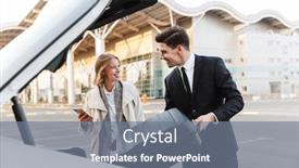  Presentation with luggage - Presentation enhanced with image-of-young-caucasian-businesslike background and a gray colored foreground