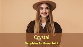  Presentation with hat - Amazing presentation theme having image-of-young-caucasian-girl backdrop and a tawny brown colored foreground