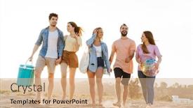  Presentation with walking together - Amazing PPT theme having image-of-young-caucasian-happy backdrop and a coral colored foreground