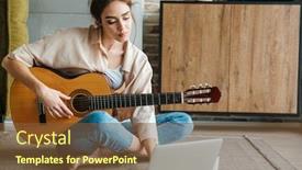  Presentation with acoustic - PPT theme featuring image-of-young-caucasian-woman background and a tawny brown colored foreground