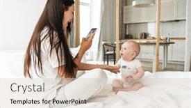  Presentation with mother feeding baby breast milk - Presentation featuring image-of-young-cheerful-caucasian background and a lemonade colored foreground