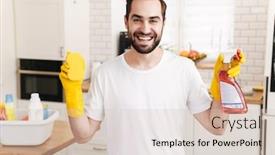  Presentation with cleansing - PPT theme having image-of-young-cheerful-smiling background and a soft green colored foreground