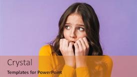  Presentation with young man and a woman - Amazing slide deck having image-of-young-displeased-woman backdrop and a gold colored foreground