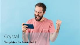  Presentation with mobile games - Amazing slides having image-of-young-emotional-excited backdrop and a light blue colored foreground