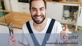  Presentation with pipe - Audience pleasing theme consisting of image-of-young-emotional-happy backdrop and a seafoam green colored foreground