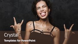  Presentation with tattoo - Amazing slides having image-of-young-excited-woman backdrop and a tawny brown colored foreground