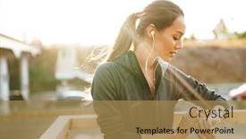  Presentation with railing - Amazing slides having image-of-young-focused-woman backdrop and a coral colored foreground