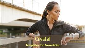  Presentation with railing - Colorful theme enhanced with image-of-young-focused-woman backdrop and a tawny brown colored foreground