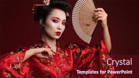  Presentation with kimono - Amazing slides having image-of-young-geisha-woman backdrop and a tawny brown colored foreground