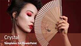  Presentation with traditional - Cool new slide deck with image-of-young-geisha-woman backdrop and a tawny brown colored foreground