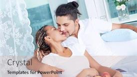  Presentation with sharing - Cool new slide deck with image of young guy and his girlfriend sharing a grape backdrop and a coral colored foreground