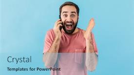  Presentation with positive and motivated - Cool new presentation theme with image-of-young-handsome-surprised backdrop and a light blue colored foreground