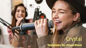  Presentation with happy image - Colorful presentation design enhanced with image-of-young-happy-caucasian backdrop and a tawny brown colored foreground