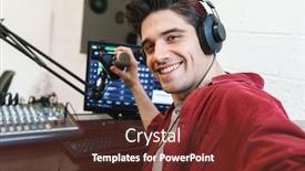  Presentation with happy image - PPT theme with image-of-young-happy-caucasian background and a tawny brown colored foreground