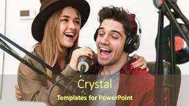  Presentation with happy image - Colorful slide set enhanced with image-of-young-happy-caucasian backdrop and a tawny brown colored foreground