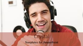  Presentation with podcast - Slide set featuring image-of-young-happy-caucasian background and a red colored foreground