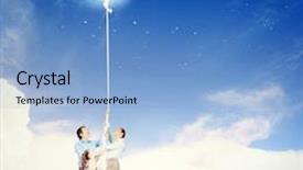  Presentation with happy image - Colorful slide deck enhanced with image of young happy family pulling rope backdrop and a teal colored foreground