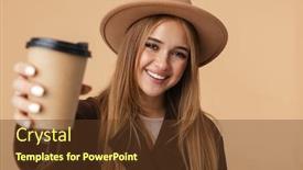  Presentation with happy image - Beautiful presentation theme featuring image-of-young-happy-girl backdrop and a tawny brown colored foreground