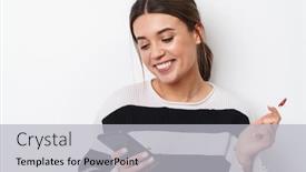  Presentation with lollipop - PPT theme with image-of-young-joyful-woman background and a light gray colored foreground