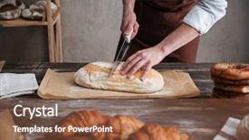  Presentation with cut - Presentation design having image of young man baker background and a tawny brown colored foreground