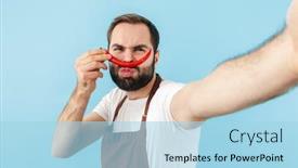  Presentation with chef - Audience pleasing PPT theme consisting of image-of-young-man-chef backdrop and a light blue colored foreground