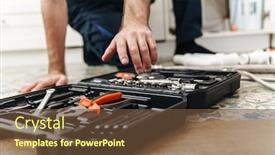  Presentation with work the word in your life - PPT theme with image-of-young-man-plumber background and a tawny brown colored foreground