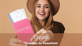  Presentation with passport travel - Colorful slides enhanced with image-of-young-optimistic-girl backdrop and a red colored foreground