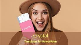  Presentation with passport travel - PPT theme having image-of-young-optimistic-girl background and a tawny brown colored foreground