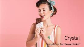 Presentation with chocolate - Amazing presentation design having image of young pin up backdrop and a coral colored foreground