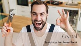  Presentation with pipe - Slide set consisting of image-of-young-positive-happy background and a coral colored foreground