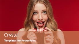  Presentation with christmas candy - Cool new PPT layouts with image-of-young-positive-optimistic backdrop and a coral colored foreground