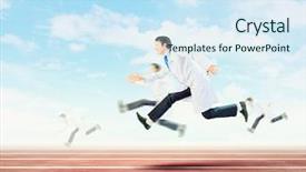  Presentation with running - Slide deck having image of young running doctor background and a  colored foreground