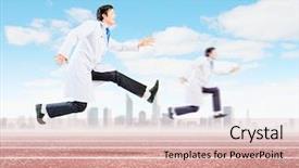  Presentation with running - Audience pleasing slide set consisting of image of young running doctor backdrop and a  colored foreground