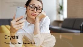  Presentation with sad - Amazing presentation theme having image of young sad tired backdrop and a coral colored foreground