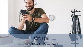  Presentation with old wite man and his music - Colorful slide set enhanced with image-of-young-smiling-man backdrop and a seafoam green colored foreground