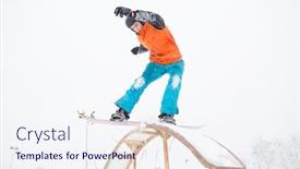  Presentation with snowboard - Amazing PPT layouts having image of young sportive man skiing on snowboard with springboard backdrop and a sky blue colored foreground