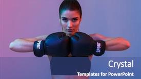  Presentation with boxing - Slide deck having image of young sports woman background and a ocean colored foreground