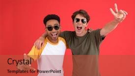  Presentation with friends - Audience pleasing PPT layouts consisting of image of young two men backdrop and a red colored foreground