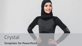  Presentation with muslim - Presentation design consisting of muslimah - image of young woman fitness background and a light gray colored foreground