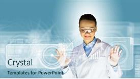  Presentation with media image - PPT layouts with data analysis - image of young woman scientist background and a sky blue colored foreground