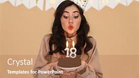  Presentation with party candles - Presentation design enhanced with image-of-young-woman background and a coral colored foreground