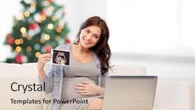  Presentation with ultrasound - Theme with image over christmas tree background background and a soft green colored foreground