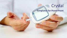  Presentation with glucometer - Beautiful slide deck featuring patient's hand with glucometer backdrop and a sky blue colored foreground